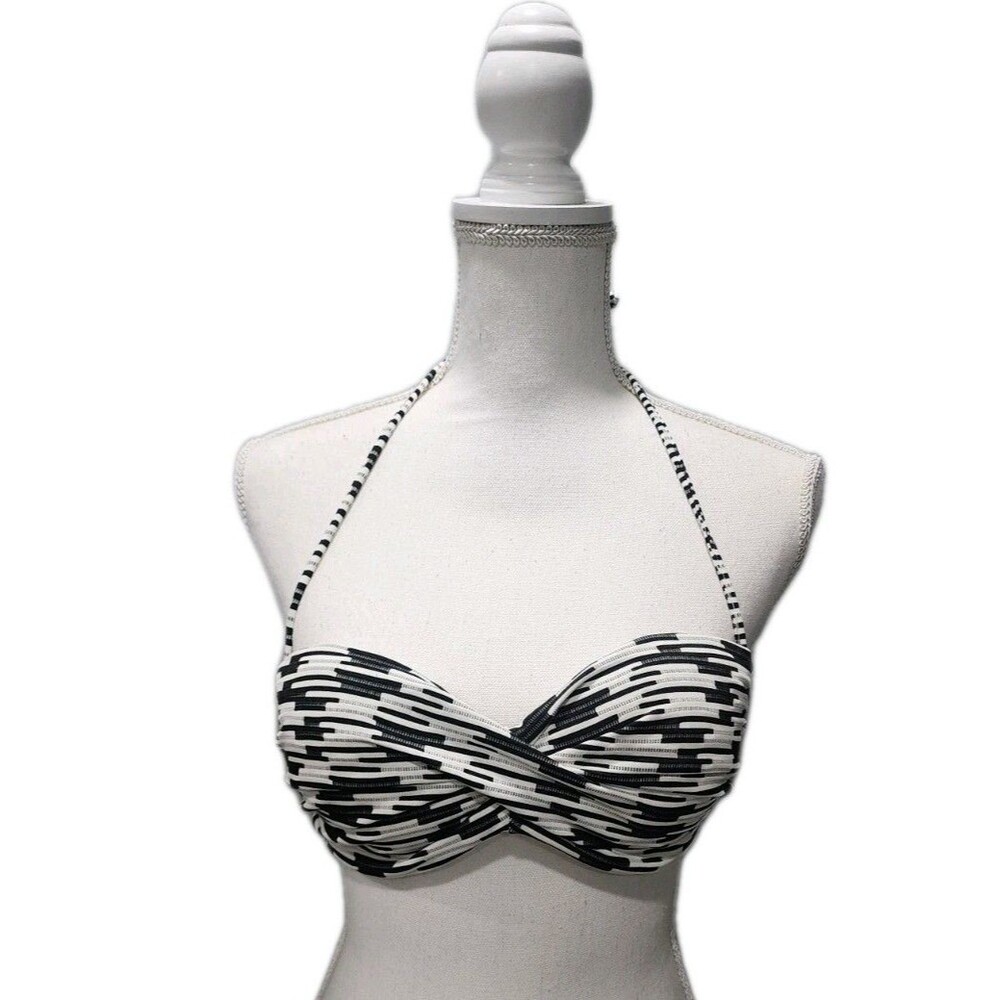 Victoria's Secret Women's Black/White Striped Halter Neck Bikini Top Size 34C